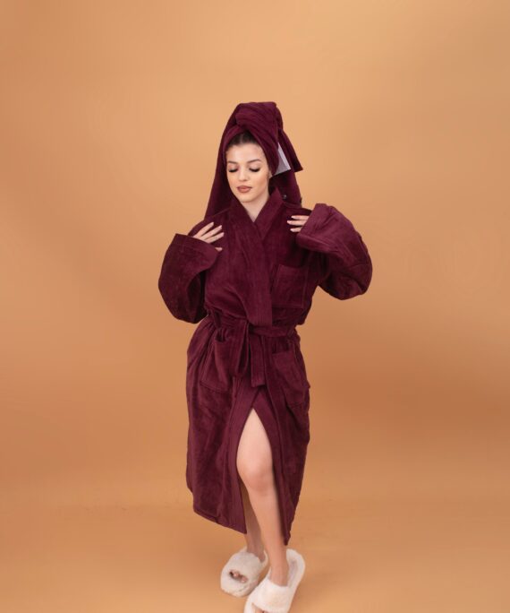 Pure Luxe Velor bathrobe(red)